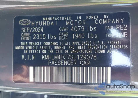 2025 Hyundai Elantra Hybrid Blue from USA, damaged, VIN KMHLM4DJ7SU129078